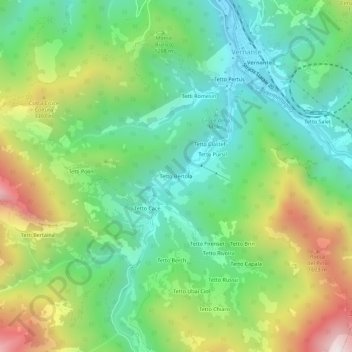 Topografische kaart Tetto Bertola, hoogte, reliëf