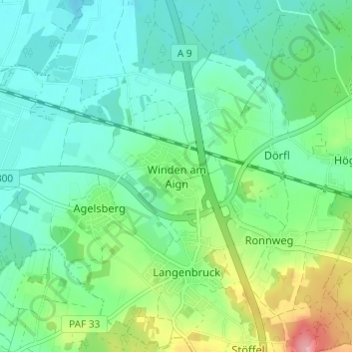 Topografische kaart Winden am Aign, hoogte, reliëf