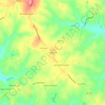 Topografische kaart Earlysville, hoogte, reliëf
