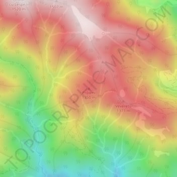 Topografische kaart Proieni, hoogte, reliëf