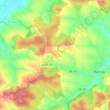 Topografische kaart Hanny, hoogte, reliëf