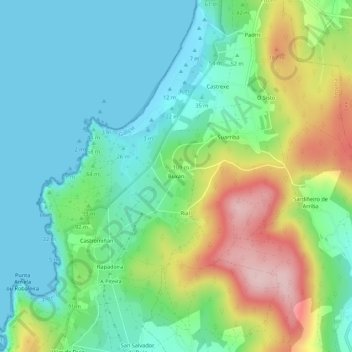 Topografische kaart Buxán, hoogte, reliëf