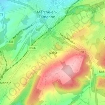Topografische kaart Waha, hoogte, reliëf