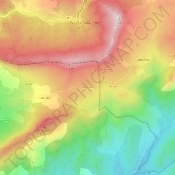 Topografische kaart Les Naux, hoogte, reliëf