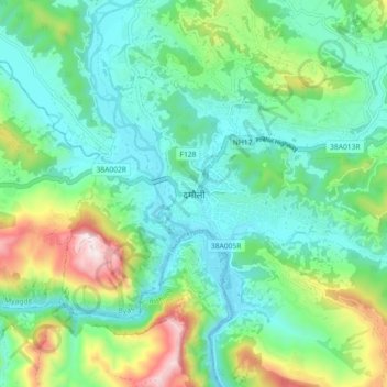 Topografische kaart Vyas (Damauli), hoogte, reliëf