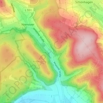 Topografische kaart Polier, hoogte, reliëf