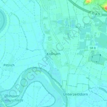 Topografische kaart Kößnach, hoogte, reliëf