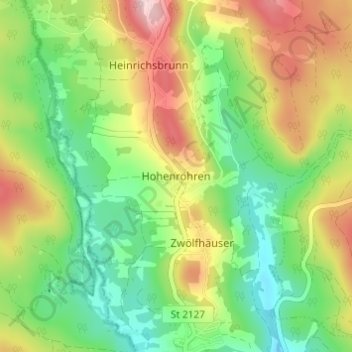 Topografische kaart Hohenröhren, hoogte, reliëf
