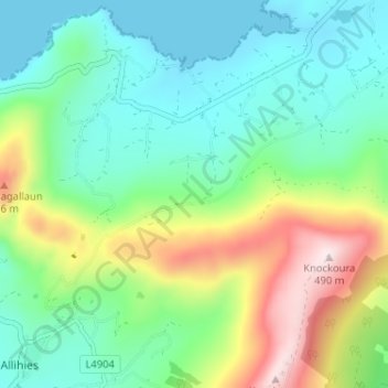 Topografische kaart Knockeen, hoogte, reliëf