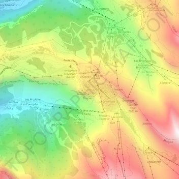 Topografische kaart Avoriaz, hoogte, reliëf