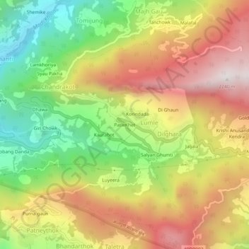 Topografische kaart PatleKhet, hoogte, reliëf