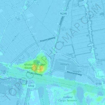 Topografische kaart Nauerna, hoogte, reliëf
