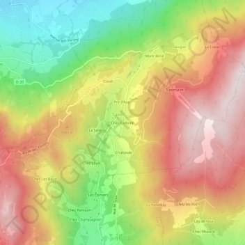 Topografische kaart Chez Collomb, hoogte, reliëf