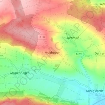 Topografische kaart Multhöpen, hoogte, reliëf