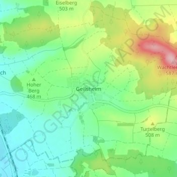 Topografische kaart Geilsheim, hoogte, reliëf
