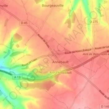 Topografische kaart Les Quatre Routes, hoogte, reliëf