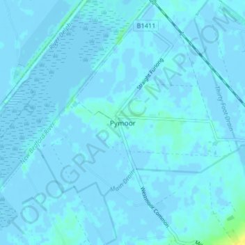 Topografische kaart Pymoor, hoogte, reliëf