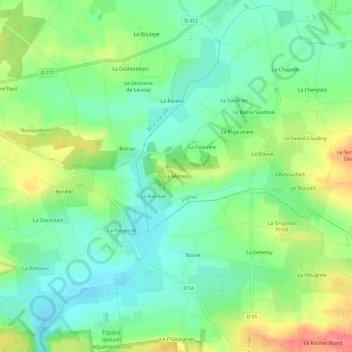 Topografische kaart Le Meneu, hoogte, reliëf