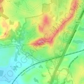 Topografische kaart Mount Annan, hoogte, reliëf