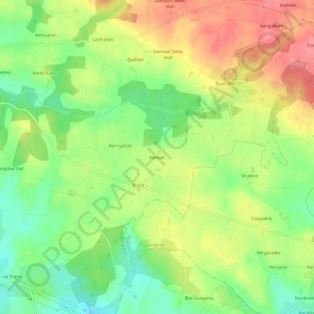 Topografische kaart Kerbail, hoogte, reliëf