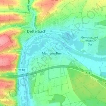 Topografische kaart Mainsondheim, hoogte, reliëf