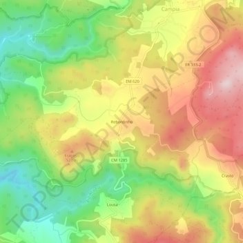 Topografische kaart Rebordinho, hoogte, reliëf