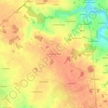 Topografische kaart Le Moulin Bonneau, hoogte, reliëf