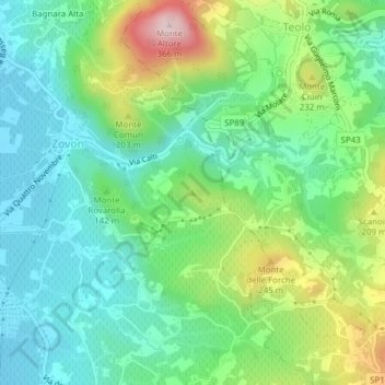 Topografische kaart Campolongo, hoogte, reliëf
