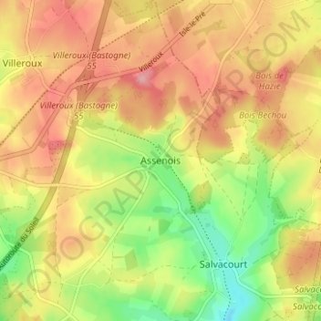 Topografische kaart Assenois, hoogte, reliëf