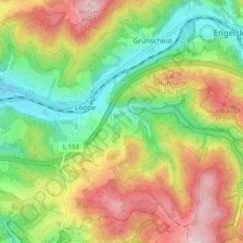Topografische kaart Unterbüchel, hoogte, reliëf