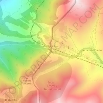 Topografische kaart Puerto de Pajares, hoogte, reliëf