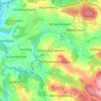 Topografische kaart Unterhöhenstetten, hoogte, reliëf