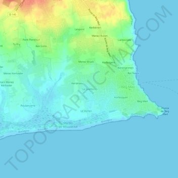 Topografische kaart Le Gozforn, hoogte, reliëf