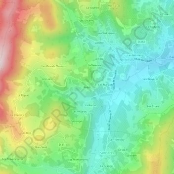Topografische kaart Ruère, hoogte, reliëf