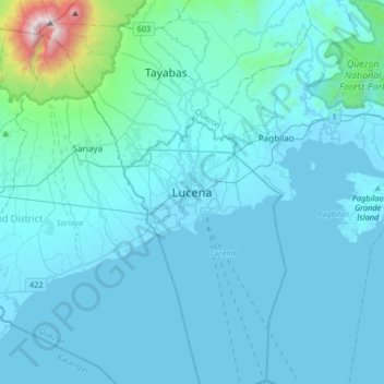 Topografische kaart Lucena, hoogte, reliëf