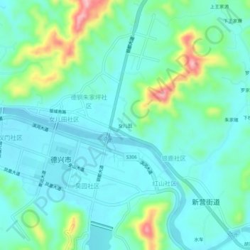 Topografische kaart 女儿田, hoogte, reliëf