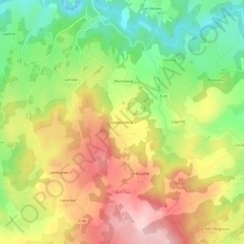 Topografische kaart Vaubourdolle, hoogte, reliëf