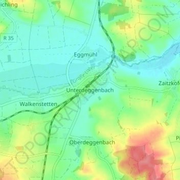Topografische kaart Unterdeggenbach, hoogte, reliëf