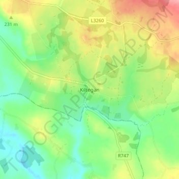 Topografische kaart Kiltegan, hoogte, reliëf
