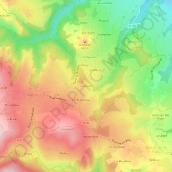 Topografische kaart Bonnaire, hoogte, reliëf