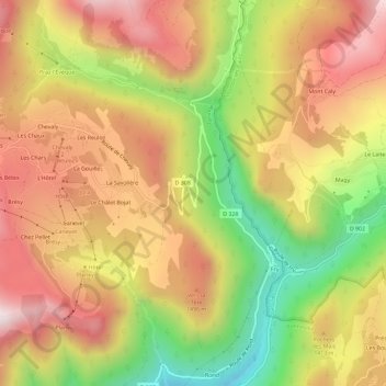 Topografische kaart Le Plan des Granges, hoogte, reliëf