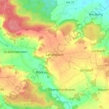 Topografische kaart Lattenbuch, hoogte, reliëf