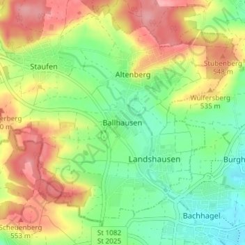 Topografische kaart Ballhausen, hoogte, reliëf