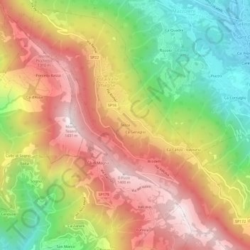 Topografische kaart Tezza, hoogte, reliëf