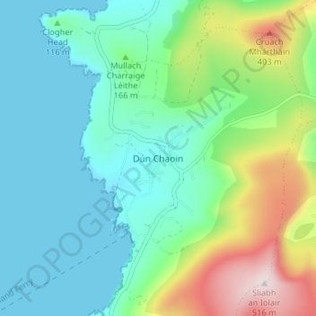 Topografische kaart Dunquin, hoogte, reliëf
