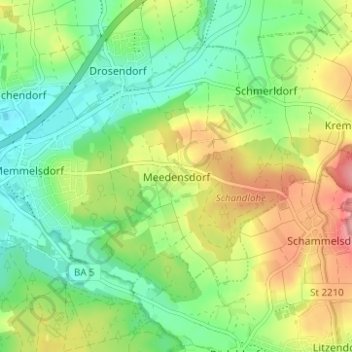 Topografische kaart Meedensdorf, hoogte, reliëf