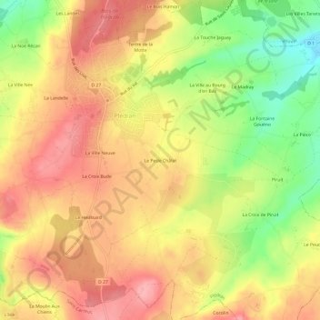 Topografische kaart Le Pesle Châtel, hoogte, reliëf