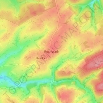 Topografische kaart Rocherath, hoogte, reliëf