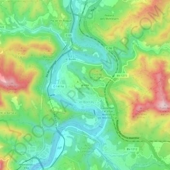 Topografische kaart el Vilar, hoogte, reliëf