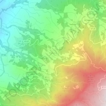 Topografische kaart Pescina, hoogte, reliëf